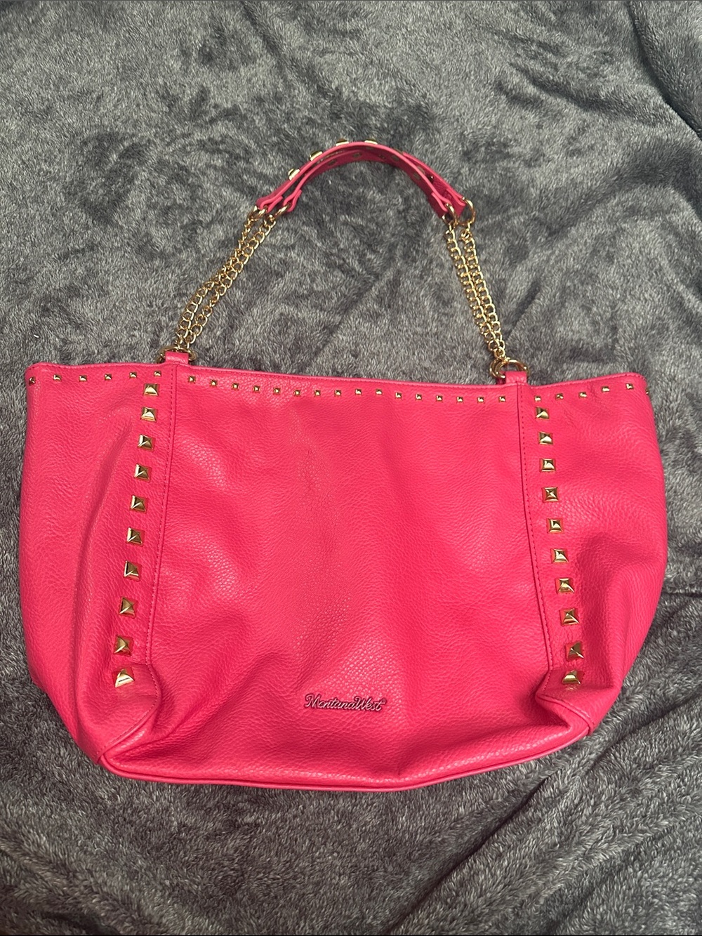Montana West Hot Pink Studded Tote with Gold Chain Handles